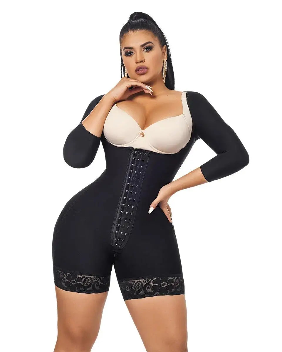 High Compression Tummy Control Hourglass Fajas Colombianas With Sleeves High Compression Women Liposuction Surgery Shaper