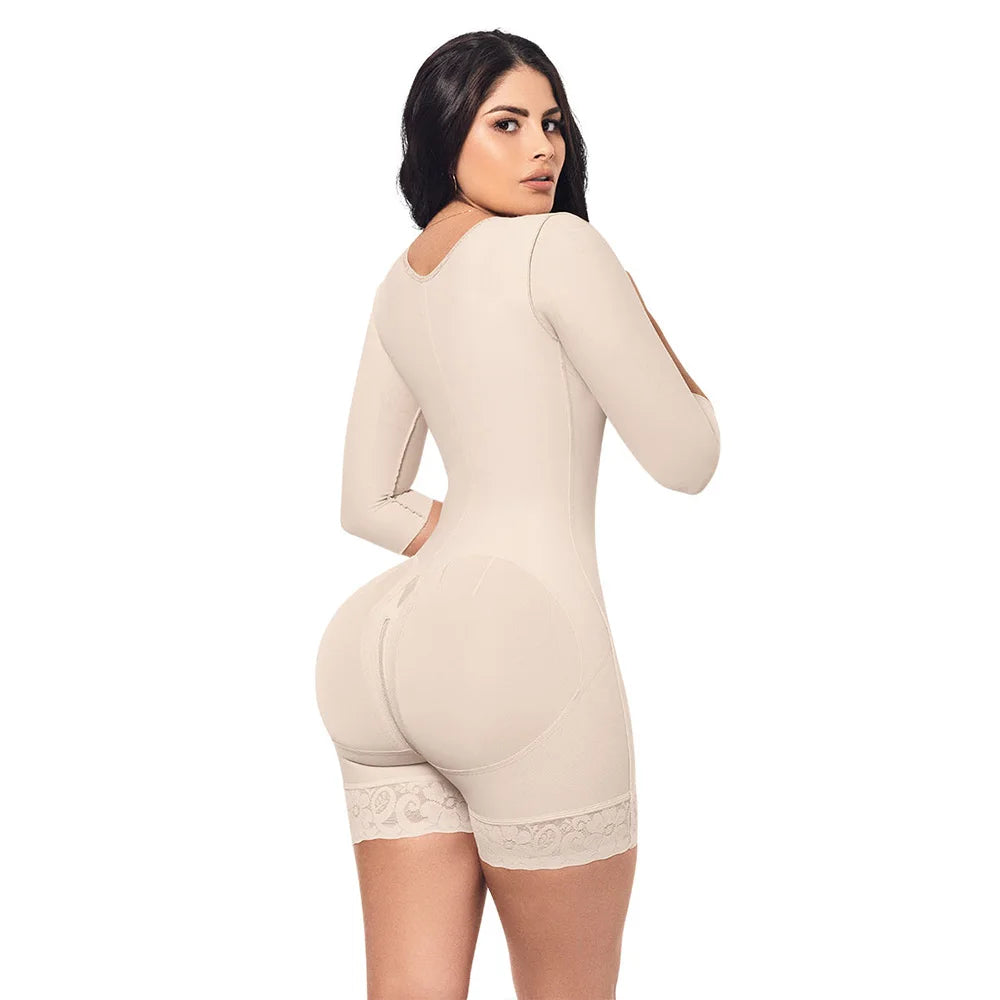 Faja Colombianas Open-Bust Long Sleeves Bodysuit Waist Trainer Women Body Shapers Elastic Tummy Control Lift Up Corset Shapewear