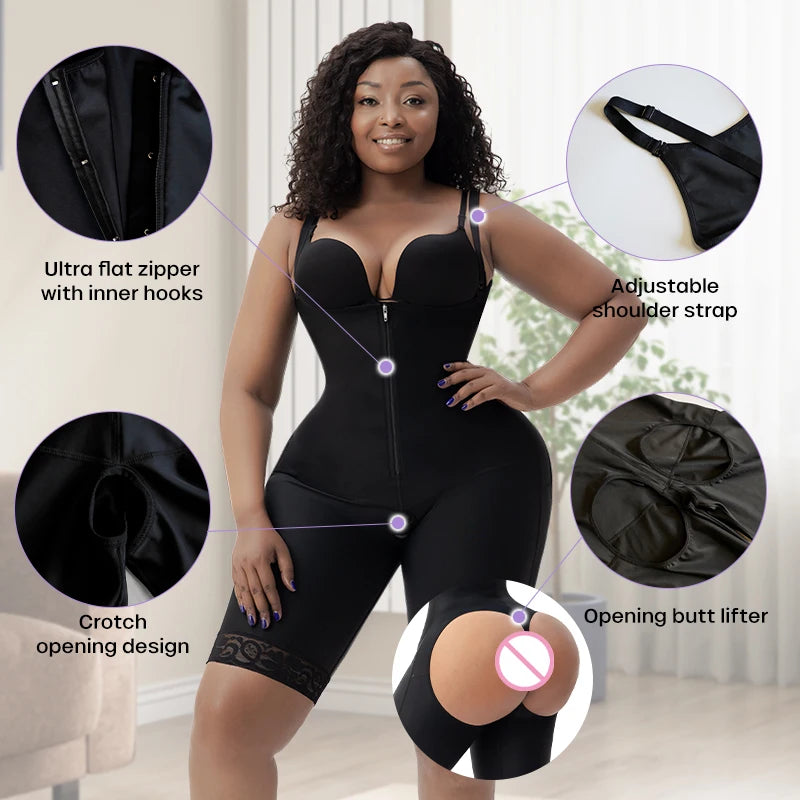 Faja Shapewear Bodysuit for Women Firm Tummy Control Open Crotch Hollow Butt Design Post-BBL Surgery Stage 1 Body Shaper
