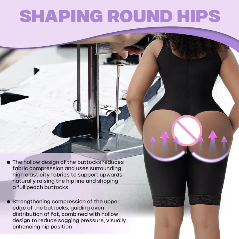 Faja Shapewear Bodysuit for Women Firm Tummy Control Open Crotch Hollow Butt Design Post-BBL Surgery Stage 1 Body Shaper