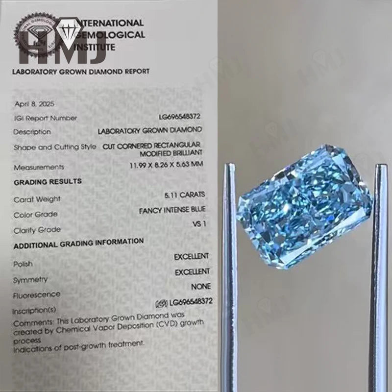Lab Grown Diamonds Fancy Vivid Blue Color With IGI certificate Radiant Cut CVD Laboratory Diamond Wholesales Customize Jewelry