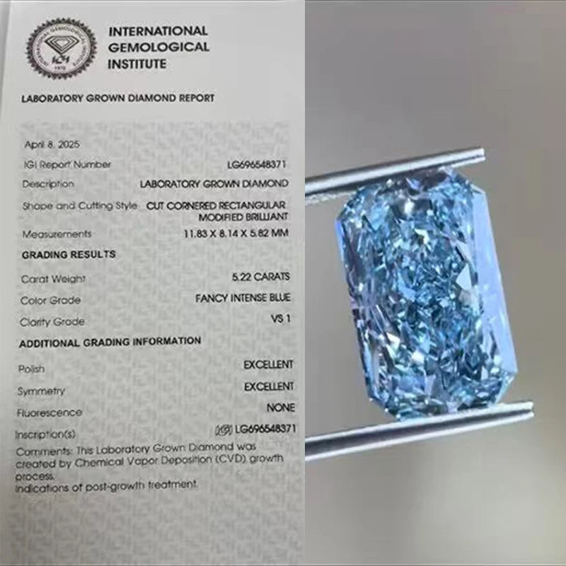 Lab Grown Diamonds Fancy Vivid Blue Color With IGI certificate Radiant Cut CVD Laboratory Diamond Wholesales Customize Jewelry