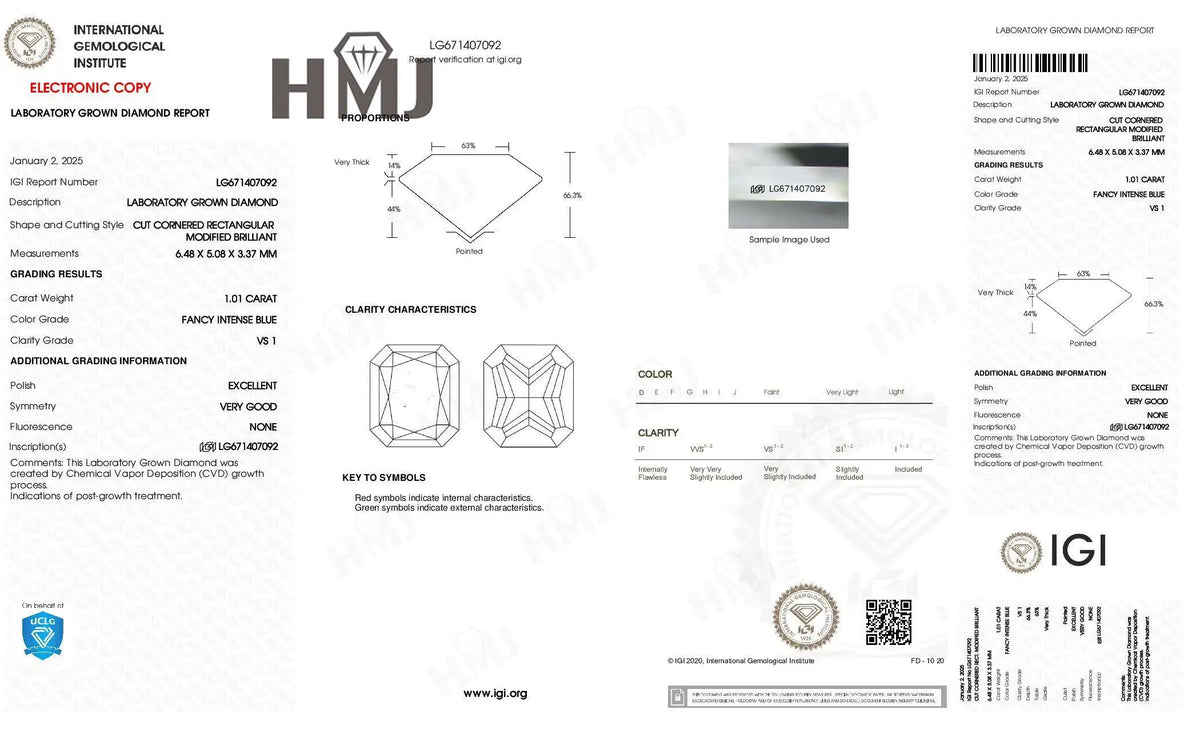 Lab Grown Diamonds Fancy Vivid Blue Color With IGI certificate Radiant Cut CVD Laboratory Diamond Wholesales Customize Jewelry