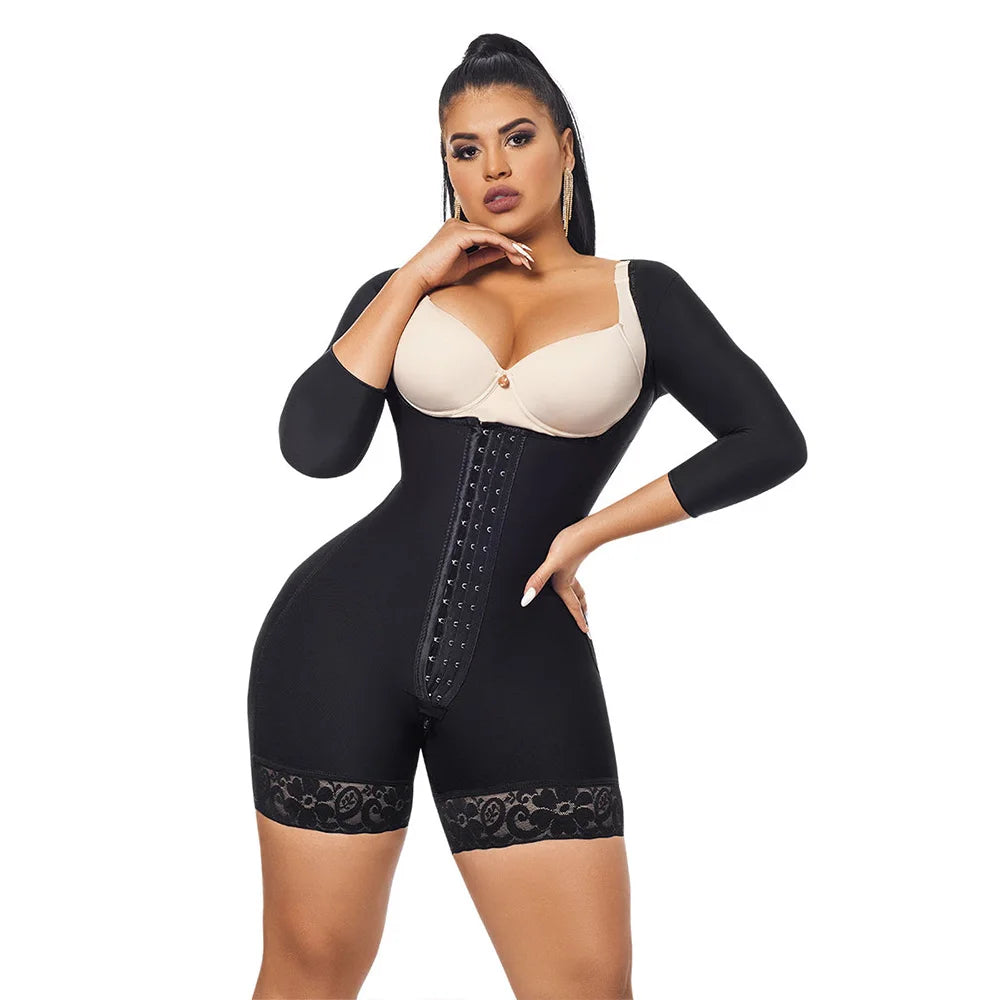 Faja Colombianas Open-Bust Long Sleeves Bodysuit Waist Trainer Women Body Shapers Elastic Tummy Control Lift Up Corset Shapewear