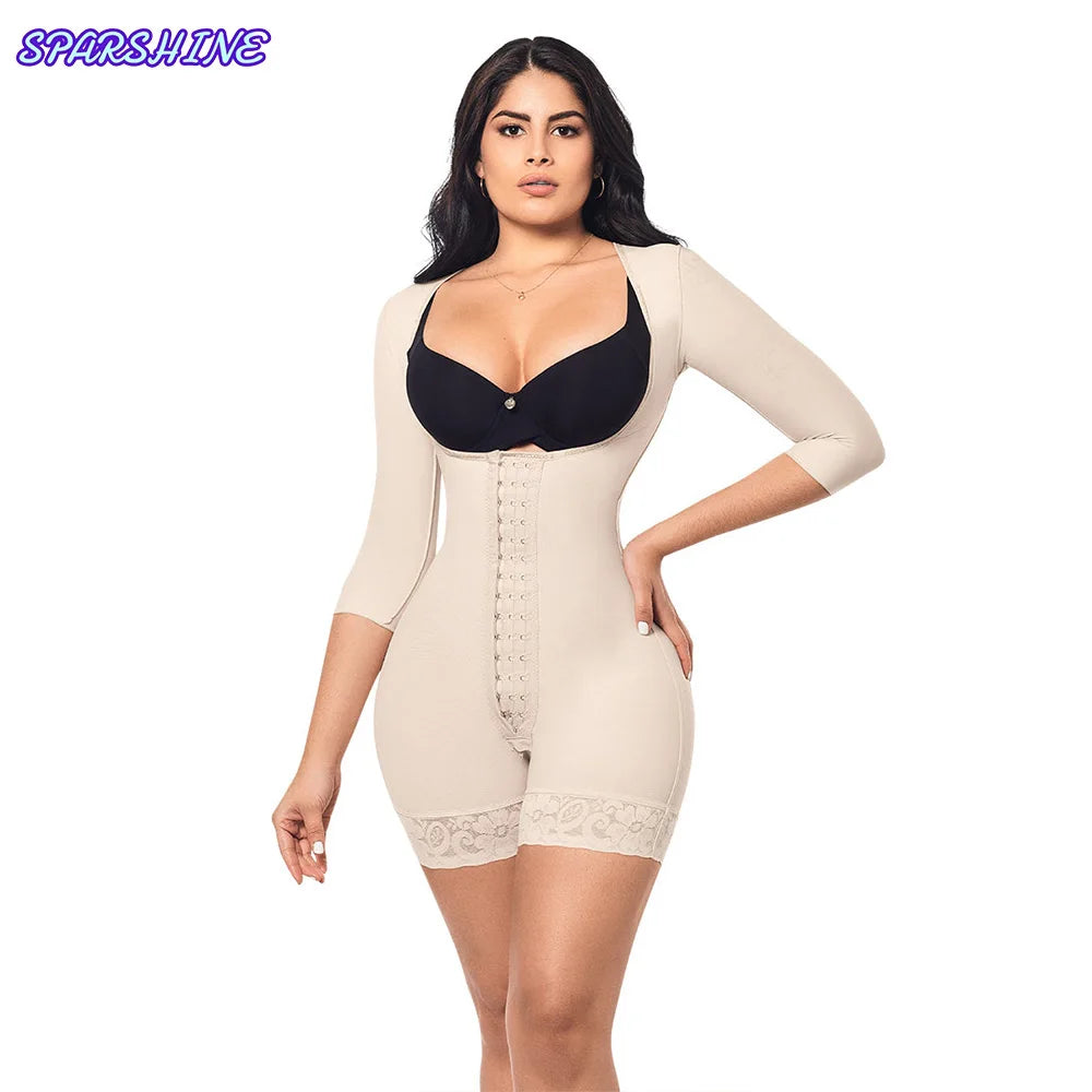 Faja Colombianas Open-Bust Long Sleeves Bodysuit Waist Trainer Women Body Shapers Elastic Tummy Control Lift Up Corset Shapewear