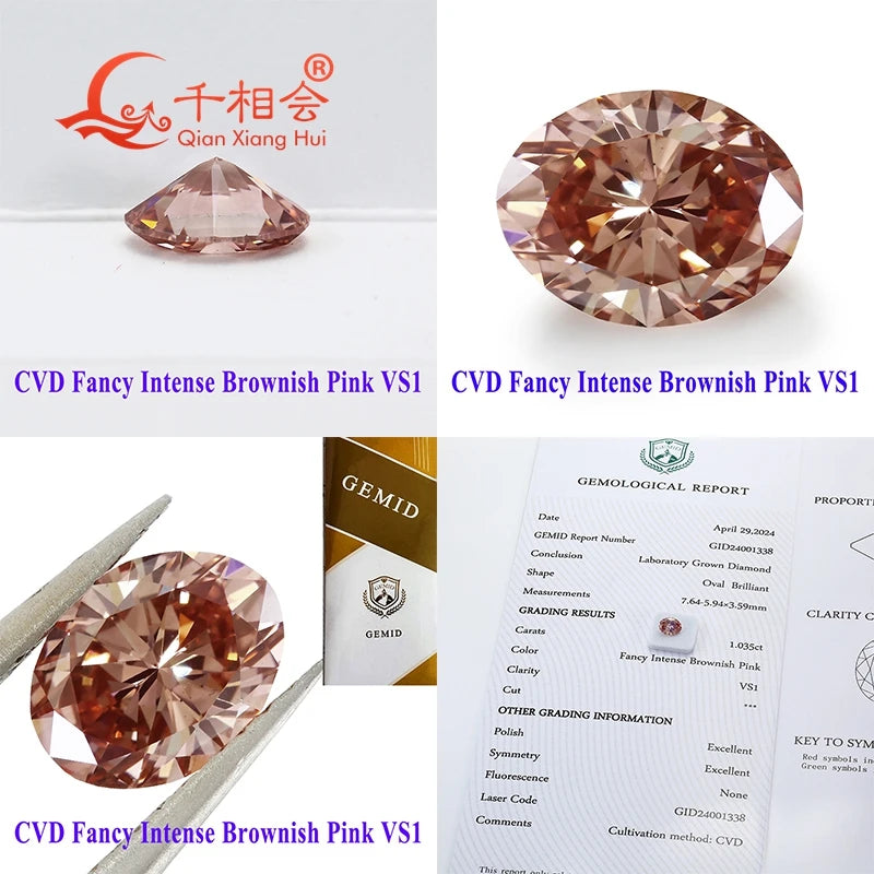 Lab Grown Diamond Loose Stone 1ct-1.13ct Oval Fancy Brownish Pink CVD Diamond VS1 Clarity Certified GEMID