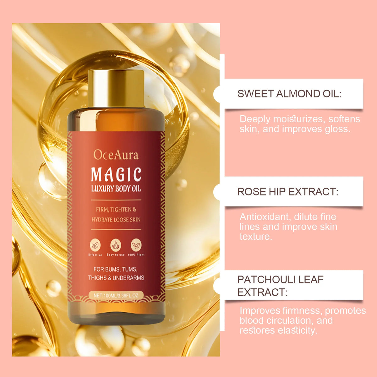 Oceaura Magic Body Firm Oil Skin Tightening Smooth Anti Sagging Enhance Elasticity Deep Relaxation Soft Moisturizing Skincare
