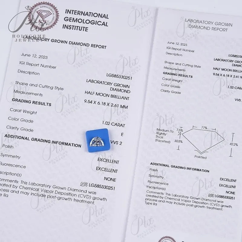 Lab Grown Diamond Bead 1.02CT E Color VVS2 Clarity Half Moon Cut HPHT CVD IGI Certified Lab Diamond for Jewelry Making