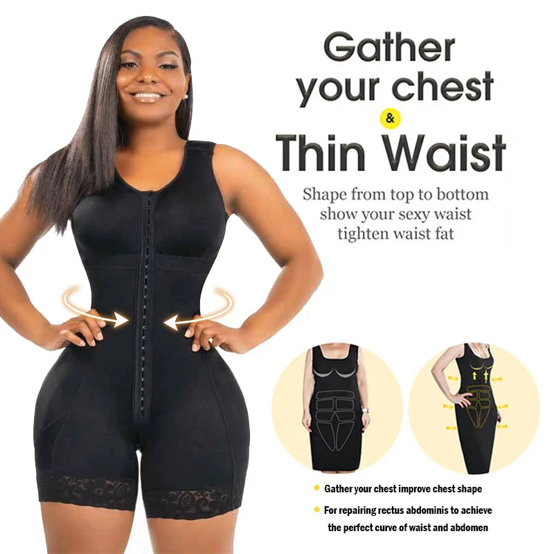 Fajas Colombian Women's High Compression Stage 2 Faja With Bra Shapewear BBl Post Op Surgery Supplies Butt Lifter Front Closure
