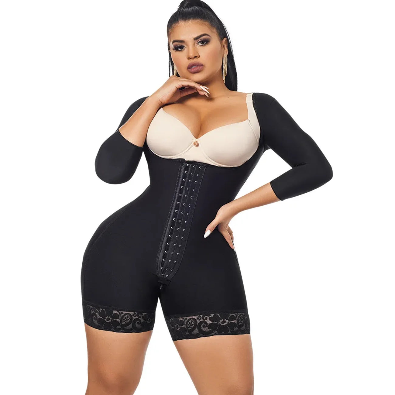 Faja Colombianas Open-Bust Long Sleeves Bodysuit Waist Trainer Women Body Shapers Elastic Tummy Control Lift Up Corset Shapewear