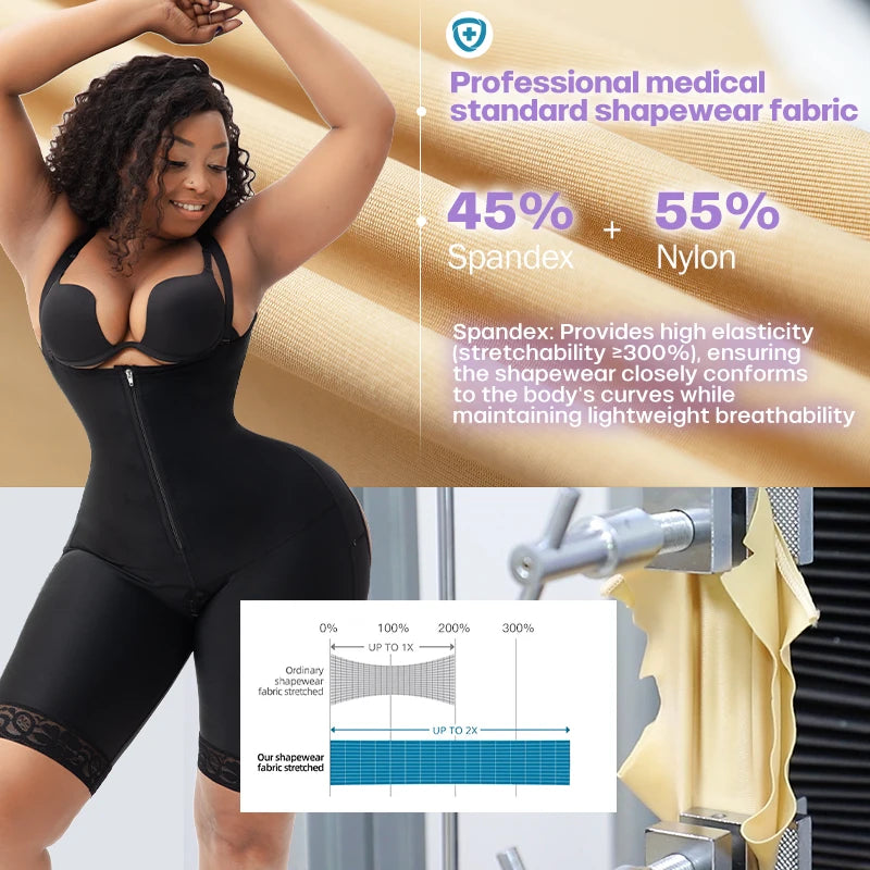 Faja Shapewear Bodysuit for Women Firm Tummy Control Open Crotch Hollow Butt Design Post-BBL Surgery Stage 1 Body Shaper