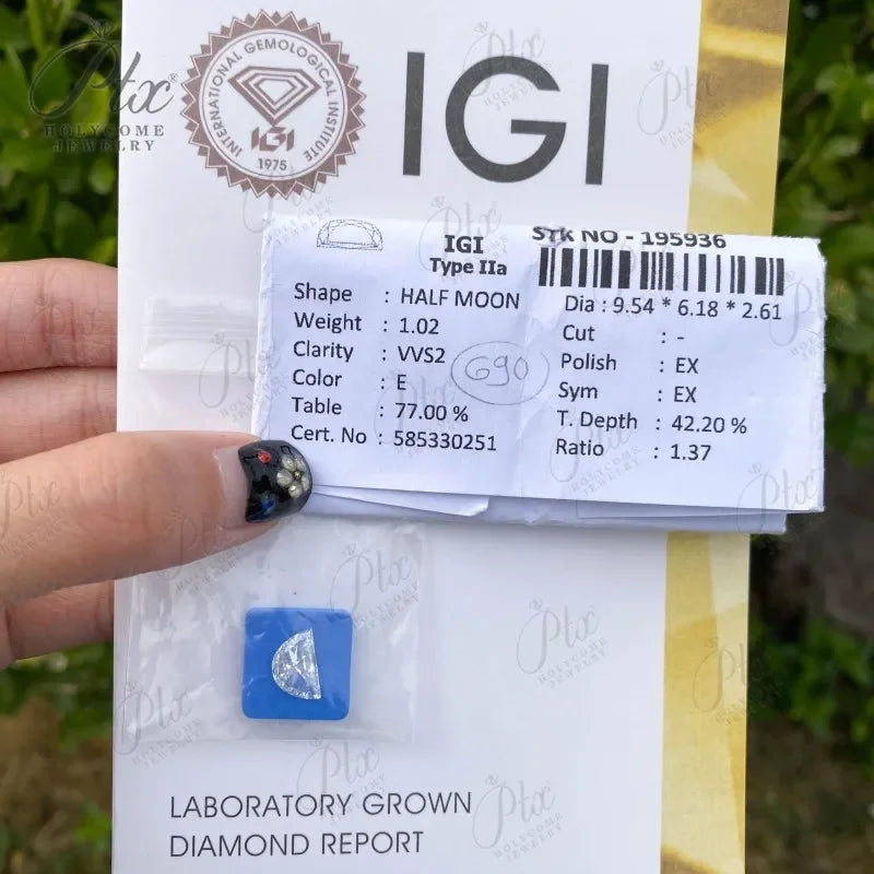 Lab Grown Diamond Bead 1.02CT E Color VVS2 Clarity Half Moon Cut HPHT CVD IGI Certified Lab Diamond for Jewelry Making